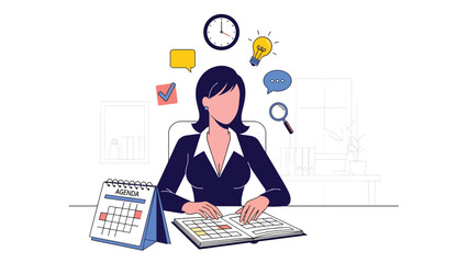 Professional woman reviewing calendar tasks to plan daily schedule. Ideal for productivity, time management, and business planning content