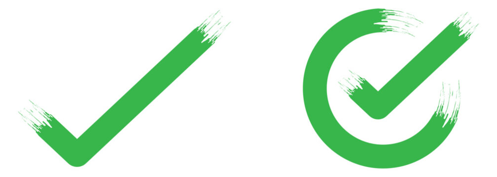Check tick mark icon set. Green check mark vector symbol icon. Vector symbols set ,green checkmark isolated on white background. Brush strokes green check mark isolated on transparent background.