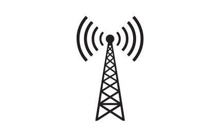 Black and white vector illustration of a radio tower simple flat design isolated on white background