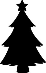 Simple Christmas tree silhouette with template vector.
Black Christmas Tree Icon.
Holiday Evergreen Tree Silhouette.
Transparent background. SVG.