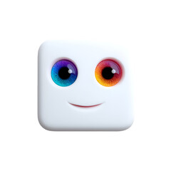 Fototapeta premium 3D Rounded Square Smiley Face with Colorful Eyes on White Background