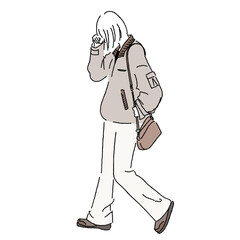 Stylish woman walking while crying, emotional casual fashion illustration