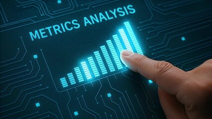 Metrics analysis bar chart fingertip interaction digital interface glowing blue data visualization dashboard touch interaction for performance metrics and analytical insight conveying technological - Powered by Adobe