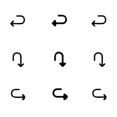 Collection of nine black arrow icons on a white background