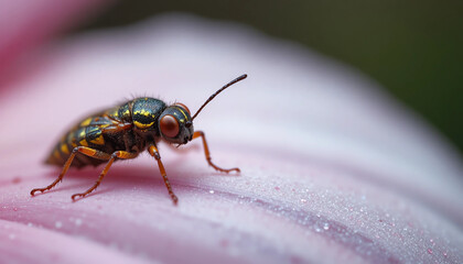 Macro shot of tiny insect resting on petal, nature documentation style, 8K