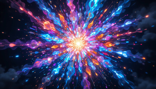 Vivid neon floral explosion, abstract energy burst, artistic digital style, 8K