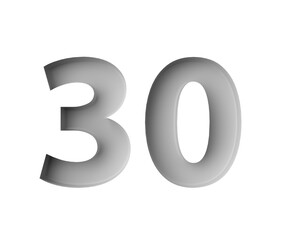 Sleek White Number 30 Thirty With Subtle Shadow Embossed Into Grey Background 3D Illustration