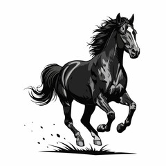 Majestic Black Horse Galloping with Power and Grace in Artistic Illustration.