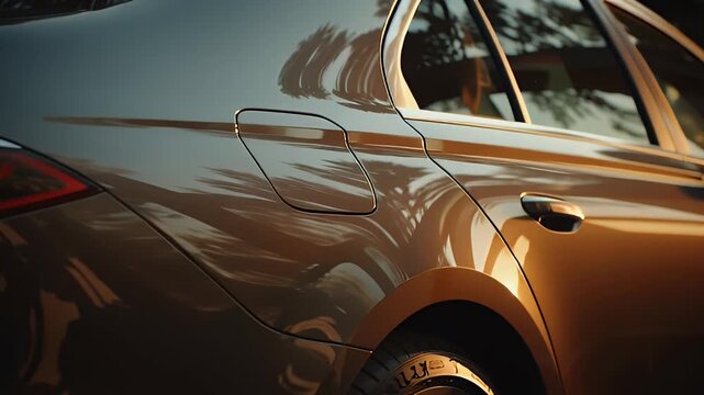 Golden luxury vehicle wrap car exterior. 4K Video