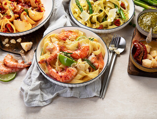 Assortment of Italian pastas. Lunch or dinner concept.