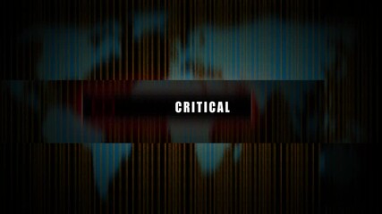 Critical alert message displayed on a world map with binary code background warning notification - Powered by Adobe