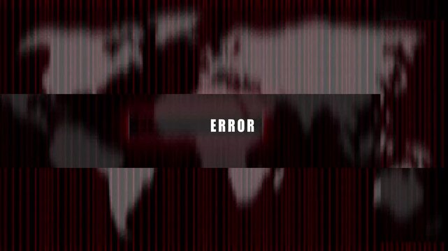 World Map Silhouette with Red Binary Code and EROR Message Display digital technology