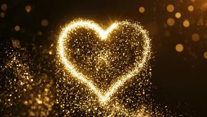 Golden Sparkle Trail Forming A Heart Shape On A Dark Textured Background With Bokeh Lights - Powered by Adobe