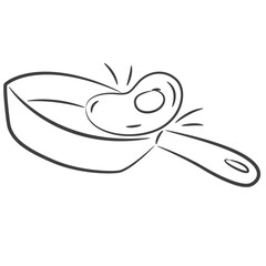 Line art of a frying pan with a sizzling egg, simple and modern for food themes.