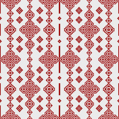 Pixel ethnic pattern, Vector embroidery pattern background, Geometric traditional triangle style, 