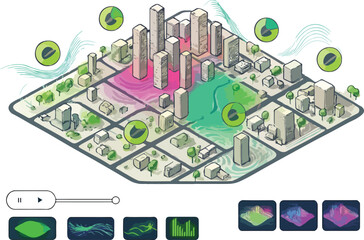  Market Digital Twin City Simulator &mdash; Consumer Flow & Demand Heatmap Vector