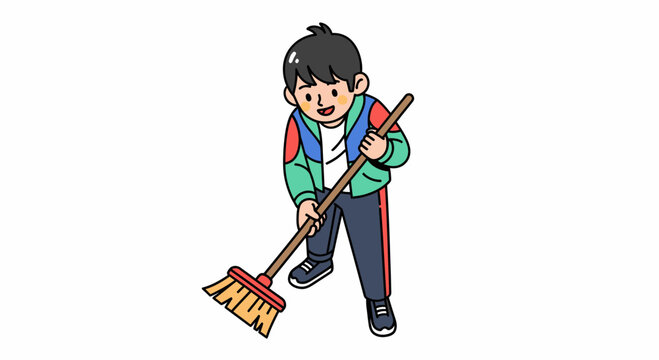 Young Boy Sweeping the Floor A Simple Illustration of Cleaning and Maintenance Activity
