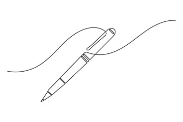 Obraz premium Continuous line art drawing of a classic pen creating a flowing, wavy design element vector