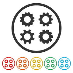 Simple Gear wheel collection. Set icons in color circle buttons
