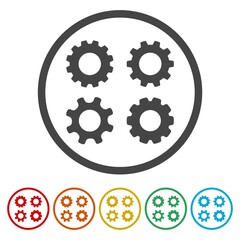 Simple Gear wheel collection. Set icons in color circle buttons