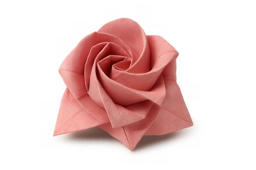 Pink origami rose on transparent background, symbolizing creativity, craft, hobby, love, and intricate handmade art