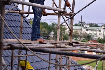 Naklejka premium people, construction workers, Group of construction workers on building site, on the construction project