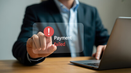 Close-up photograph of transparent holographic display showing payment notification interface futuristic finance and mobile banking concept