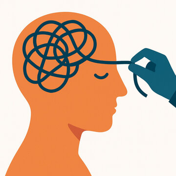 Mental Health Anxiety Brain Tangle Solution Flat Illustration &ndash; Therapy Concept Vector