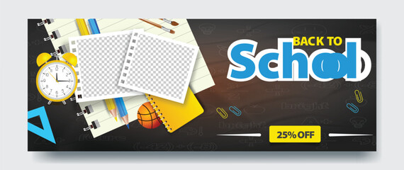 Back to school sale with discount offer on chalkboard background