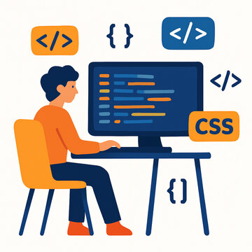 Web Coding CSS HTML Developer Flat Illustration &ndash; Frontend Programming Vector