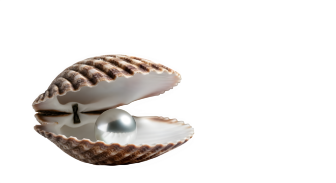 Open seashell with pearl inside isolated on transparent background
