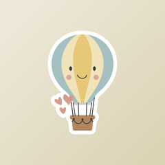 Cute Smiling Hot Air Balloon Sticker Cartoon Style Illustration