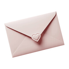 A delicate pale pink envelope with a heart shaped seal isolated on transparent background
