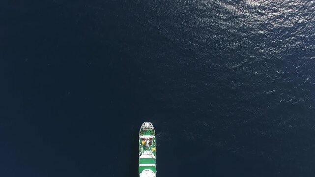 Aerial View of Large Cargo Ship in Ocean Waters