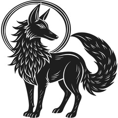 Obraz premium Sleek black fox illustration with an elegant circular halo design