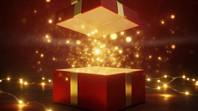 An open red gift box unleashes a magical glow, symbolizing a world of financial opportunity, competitive advantage, and global exchange