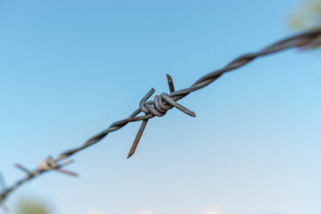 Isolated Barbed Wire On Sky Background