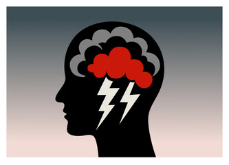 human head silhouette with idea, toxic thinking 