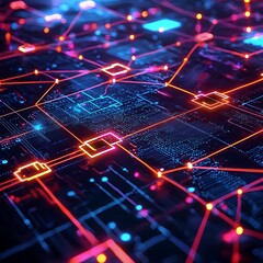 High tech processors illuminated with neon pathways high resolution picture