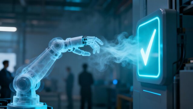 Generative AI robotic arm interaction digital confirmation.