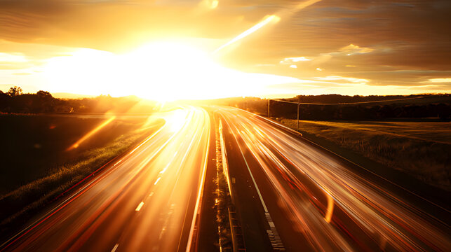 An abstract concept of transportation with dynamic motion blur and warm color gradients.