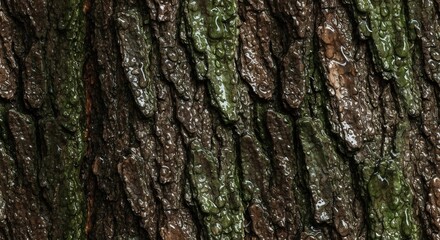 Obraz premium Detailed Close-Up of Tree Bark with Moss and Texture.