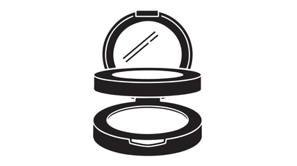 Compact powder case in black and white minimalist vector illustration for beauty and cosmetic product design isolated on white background