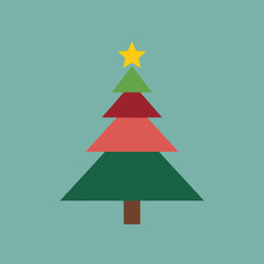 Fototapeta premium A simple, flat, geometric Christmas tree illustration with a star on a teal background.