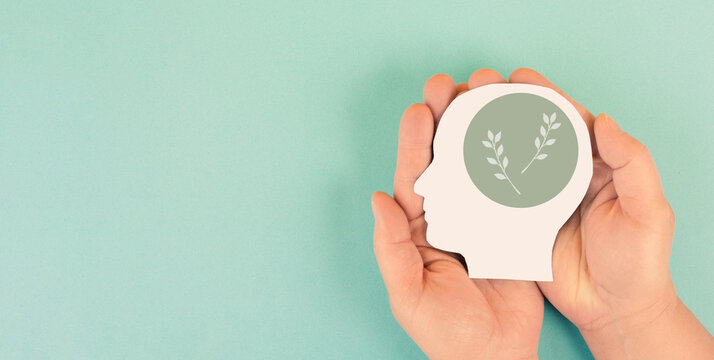 State of mind and mental health concept, positive attitude and inspiration, creative thinking brain, personal development, self esteem and meditating