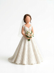 3D Figure einer stylischen Braut in einem wei&szlig;em Brautkleid mit einem Brautstrauss in den H&auml;nden