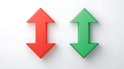 Red and Green Arrows Pointing Up and Down on White Background.