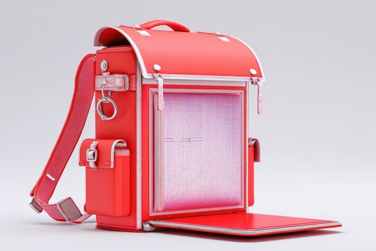 Red school backpack with built-in tablet - Powered by Adobe