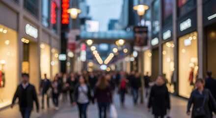 Fototapeta premium City Pedestrian Zone Blur – Blurred urban shopping lane filled with walking crowds