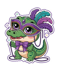 Cute Mardi Gras Alligator with Mask and Beads sticker